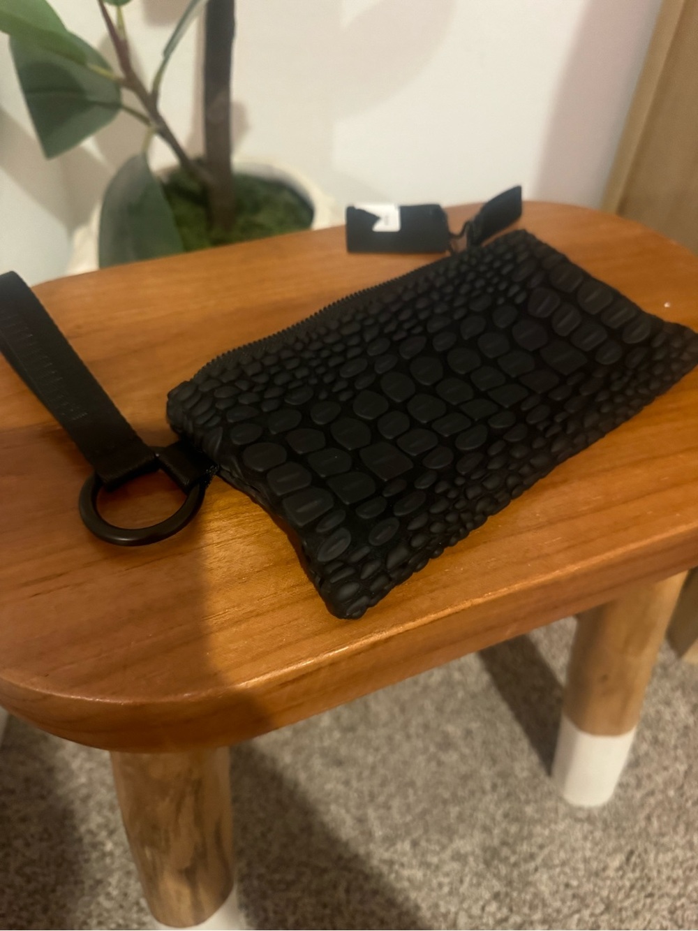 Textured Black Wristlet Clutch with Detachable Strap